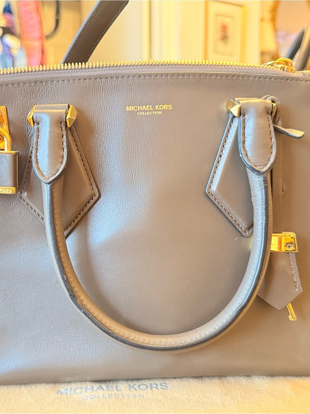 Michael Kors grey Leather Satchel with Gold Hardware